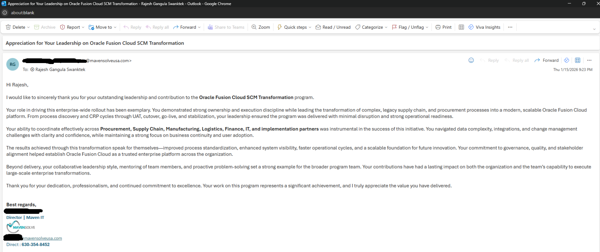 Noble Technology Awards Winner - Oracle Fusion Cloud SCM Transformation at Scale gallery